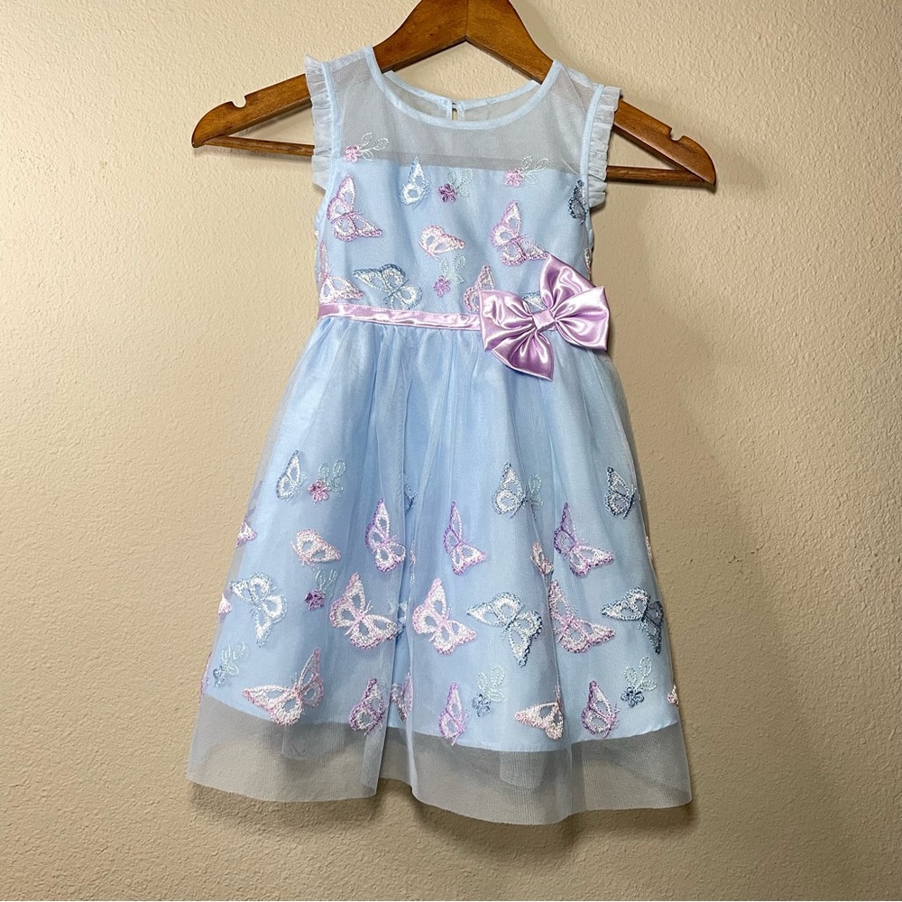 Jona Michelle Light Blue Butterfly Dress with Pink Accents